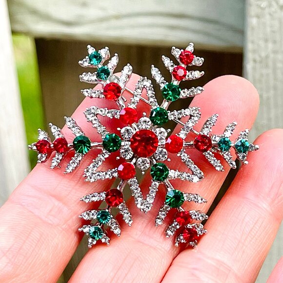 Christmas Rhinestone Brooch Christmas Snowflake Brooch Pin Snowflake Pendant - Picture 1 of 4